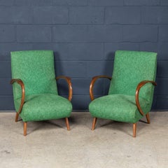 Vintage 20th Century Pair Of Italian Green Fabric Lounge Chairs c.1960