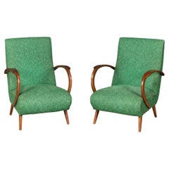 Vintage 20th Century Pair Of Italian Green Fabric Lounge Chairs c.1960