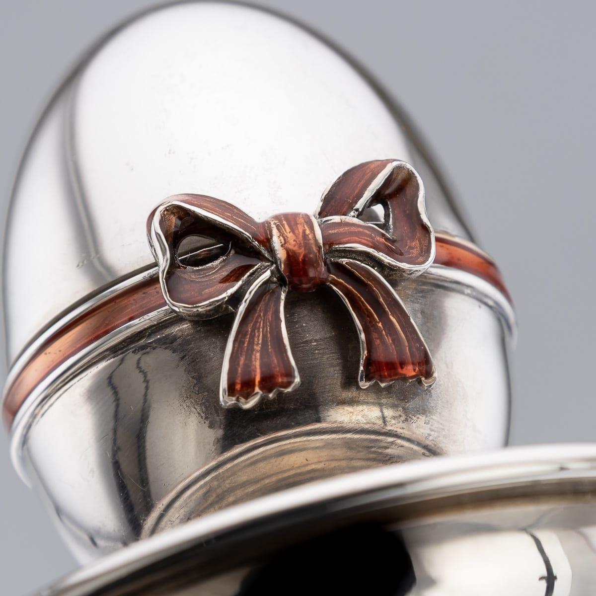 Vintage 20th Century Pair Of Solid Silver & Enamel Egg Cups, Retailed By Asprey For Sale 5