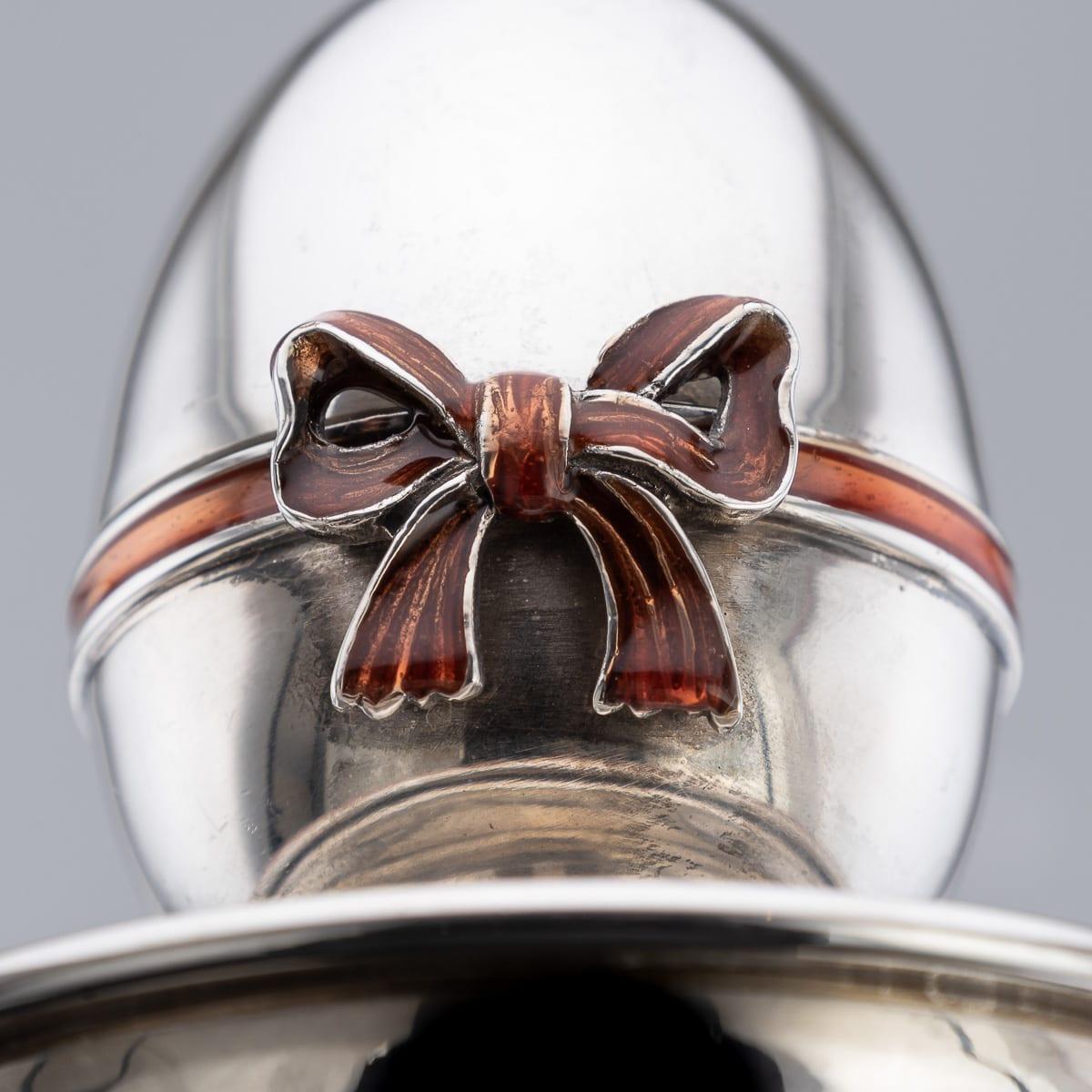 Vintage 20th Century Pair Of Solid Silver & Enamel Egg Cups, Retailed By Asprey For Sale 6