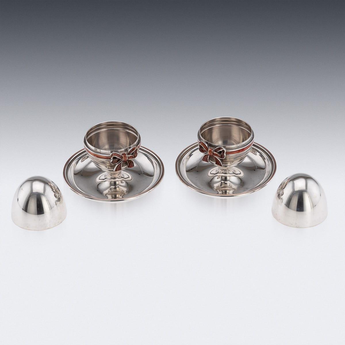 Vintage 20th Century Pair Of Solid Silver & Enamel Egg Cups, Retailed By Asprey For Sale 3