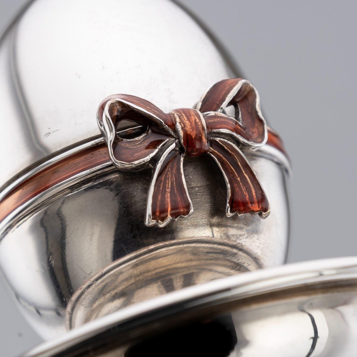 Vintage 20th Century Pair Of Solid Silver & Enamel Egg Cups, Retailed By Asprey For Sale 4