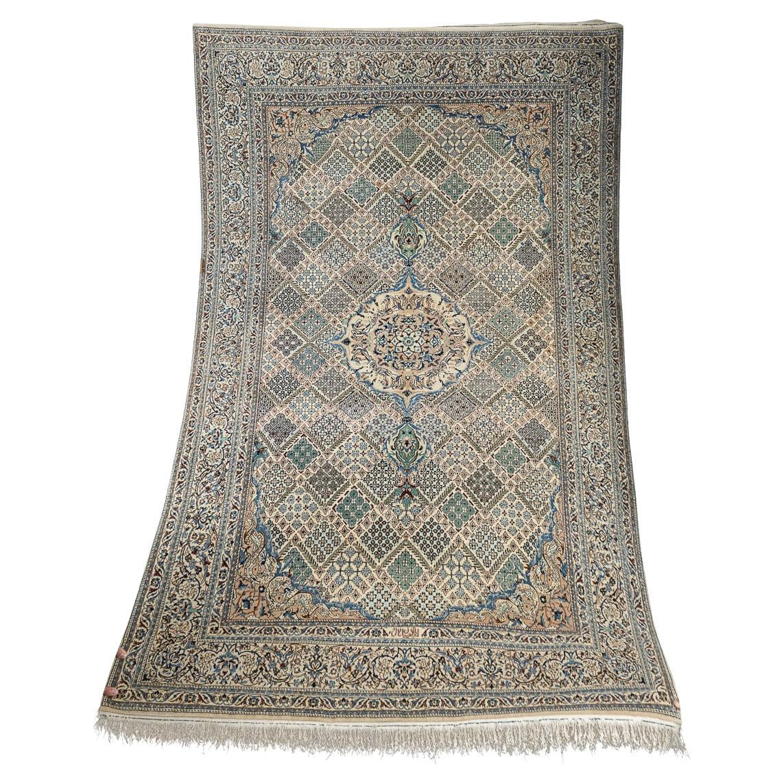 Vintage 20th Century Persian Fine Handmade Nain 6La Rug c.1980 For Sale