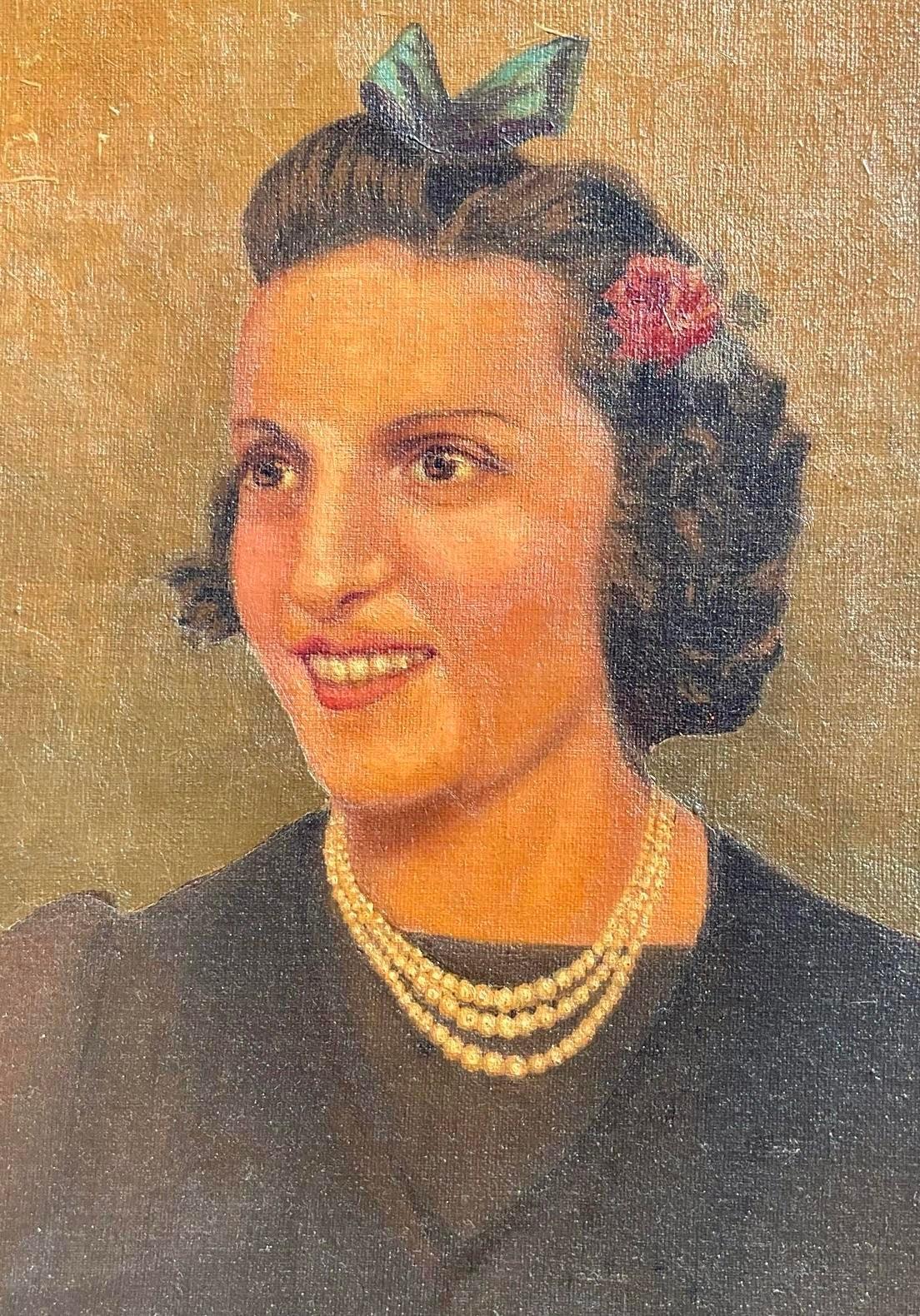 North American Vintage 20th Century Portrait Oil on Canvas For Sale