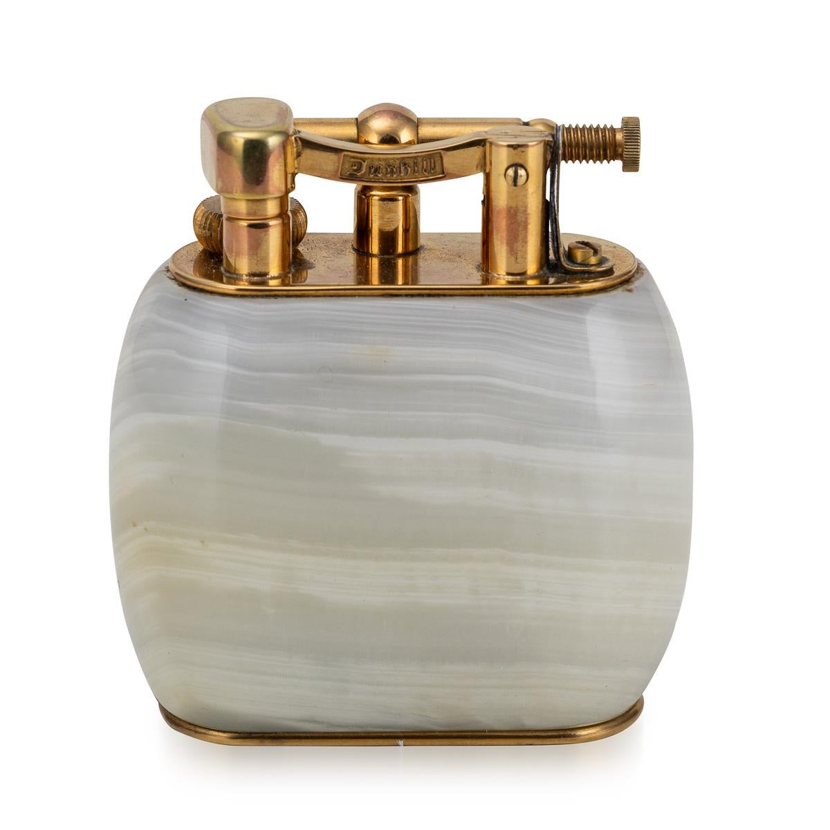 Other Vintage 20th Century Rare Italian Onyx & Gold Plate Dunhill Table Lighter c.1950 For Sale