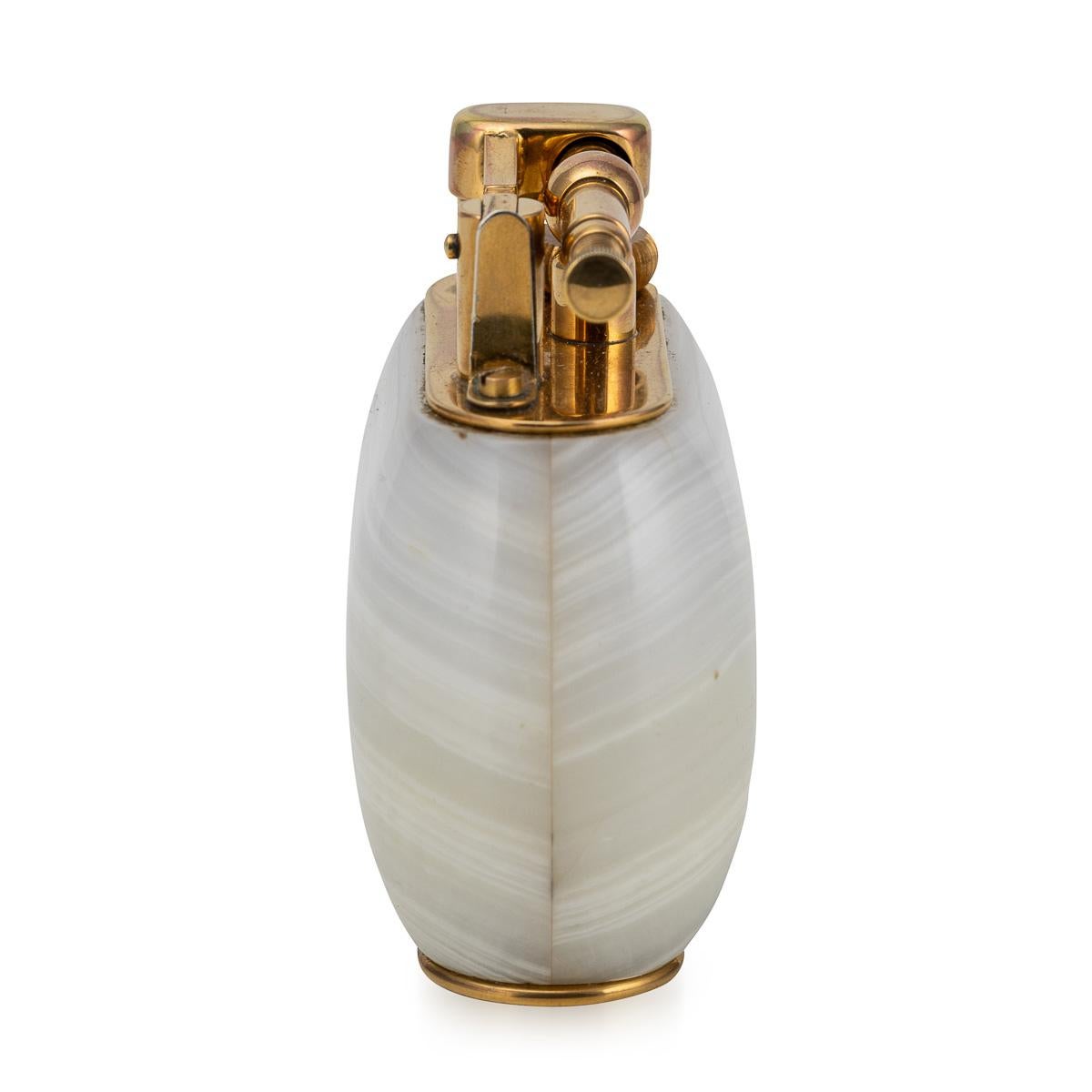 British Vintage 20th Century Rare Italian Onyx & Gold Plate Dunhill Table Lighter c.1950 For Sale