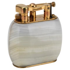 Vintage 20th Century Rare Italian Onyx & Gold Plate Dunhill Table Lights c.1950