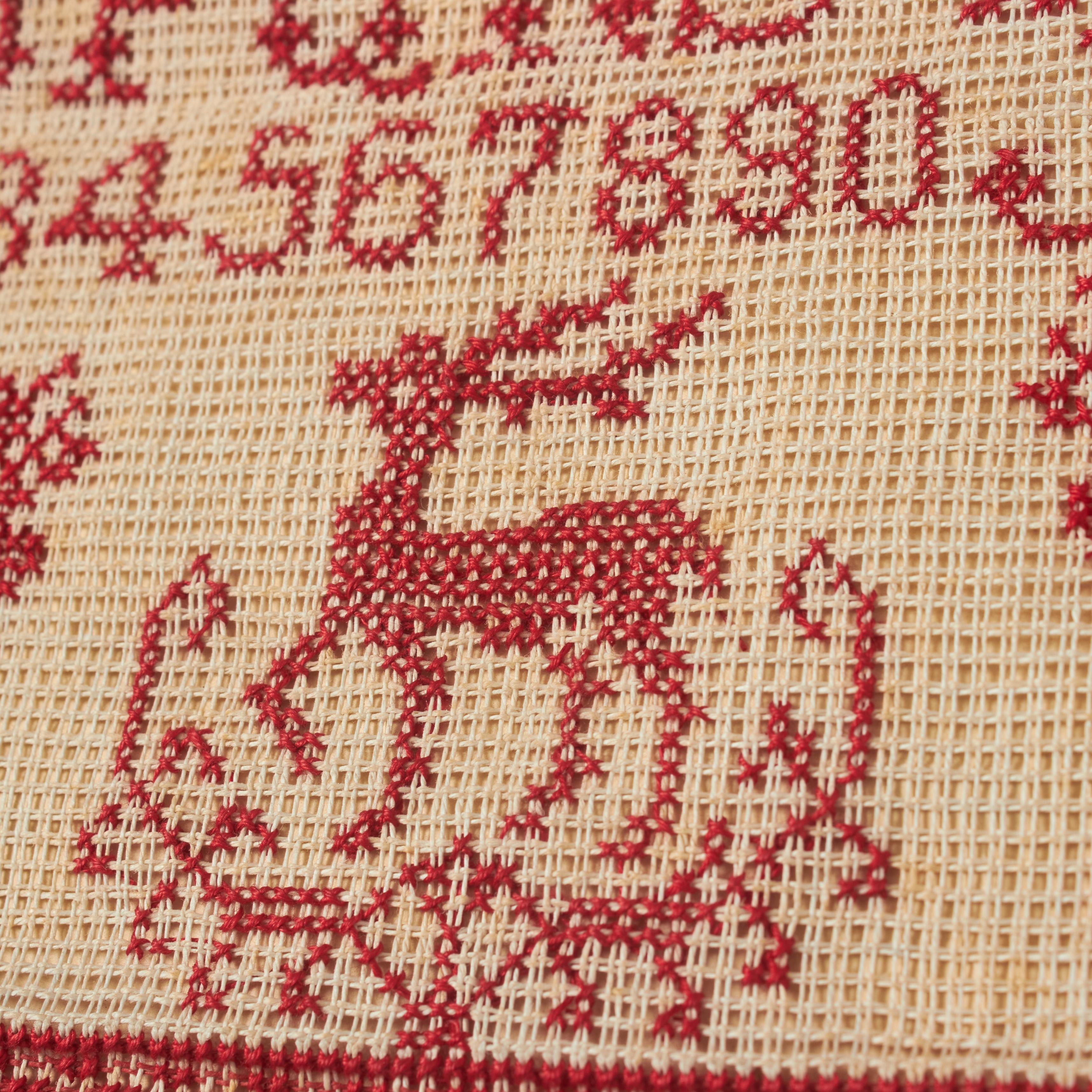 Mid-20th Century Vintage 20th Century Red and White Cross-Stitch Sampler with Alphabet & Numbers For Sale