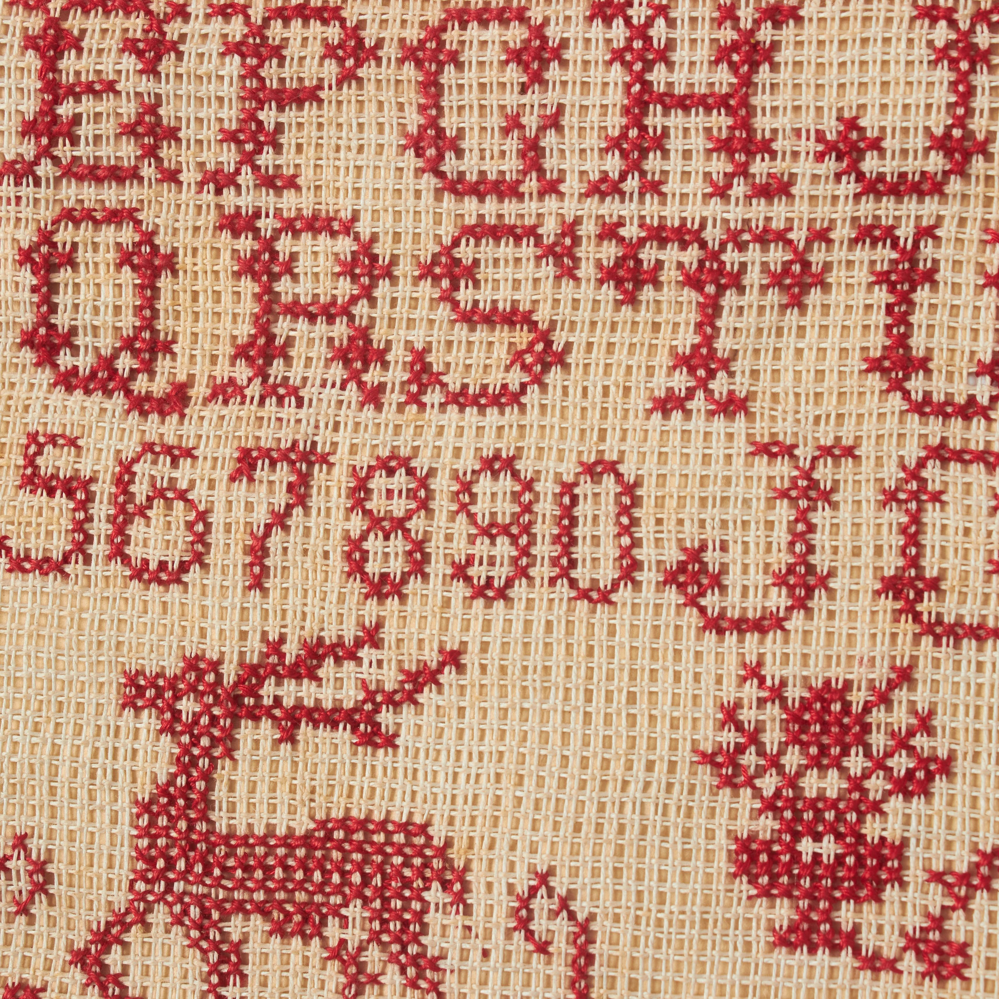 Fabric Vintage 20th Century Red and White Cross-Stitch Sampler with Alphabet & Numbers For Sale