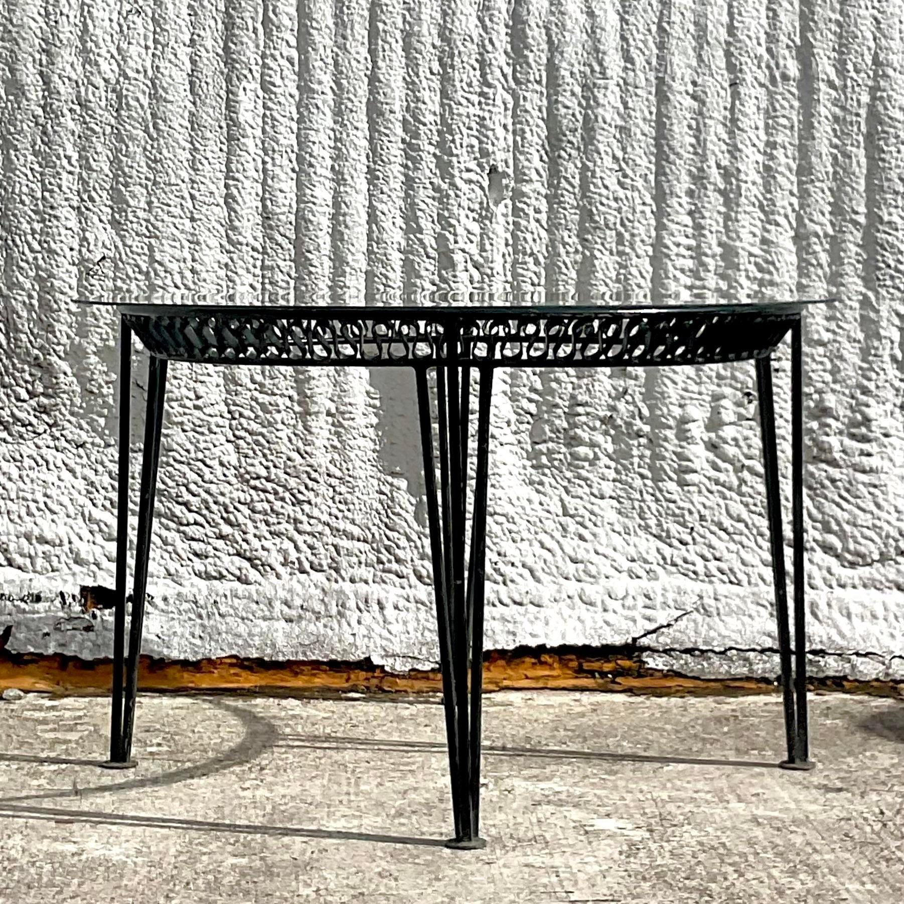 Vintage 20th Century Salterini Wrought Iron Round Dining Table In Good Condition In west palm beach, FL