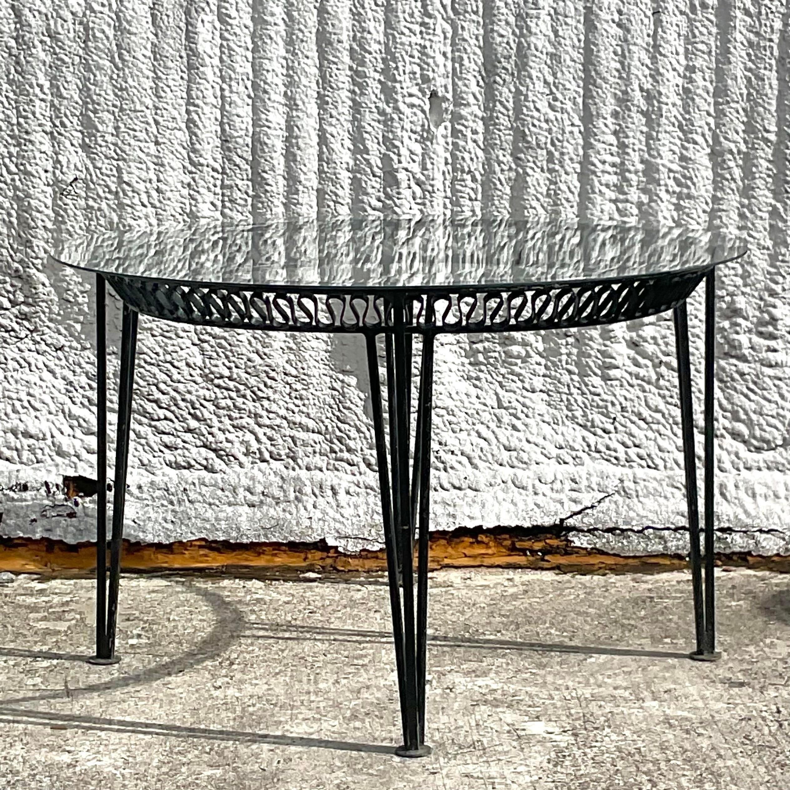 Glass Vintage 20th Century Salterini Wrought Iron Round Dining Table