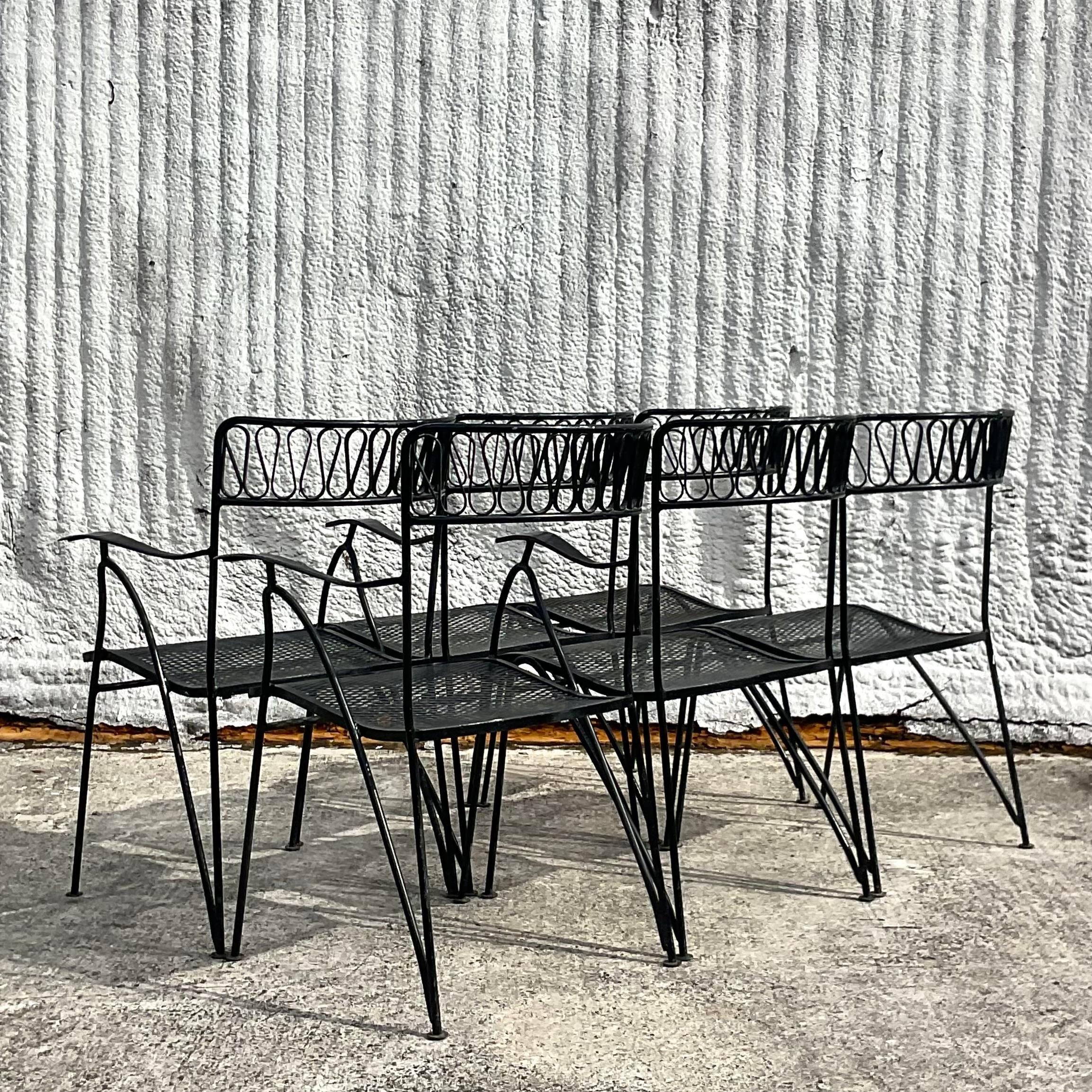 Vintage 20th Century Salterini Wrought Iron Ribbon Dining Chairs - Set of 6 1
