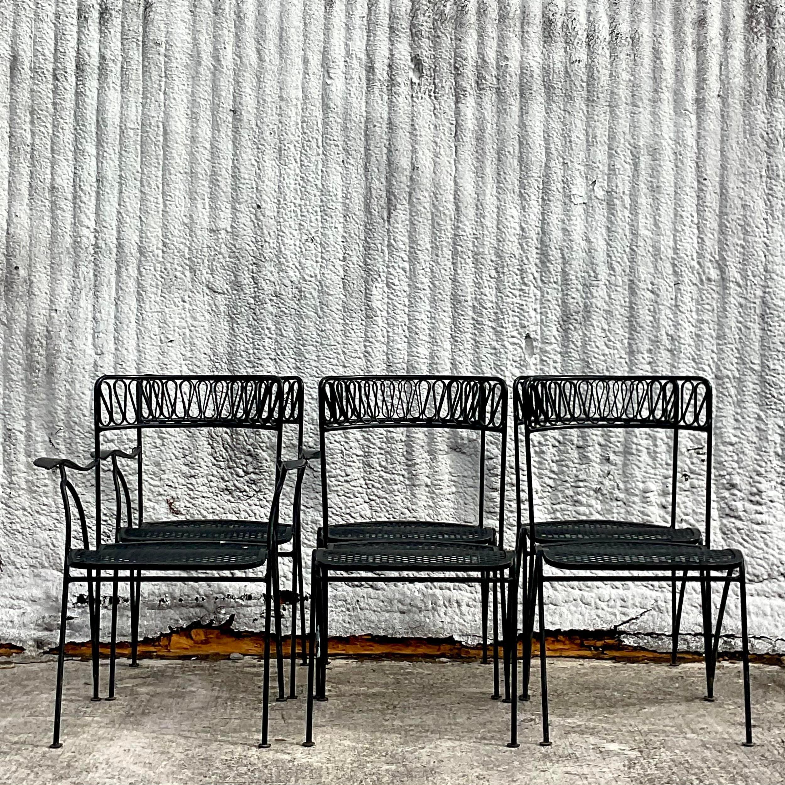 Vintage 20th Century Salterini Wrought Iron Ribbon Dining Chairs - Set of 6 2