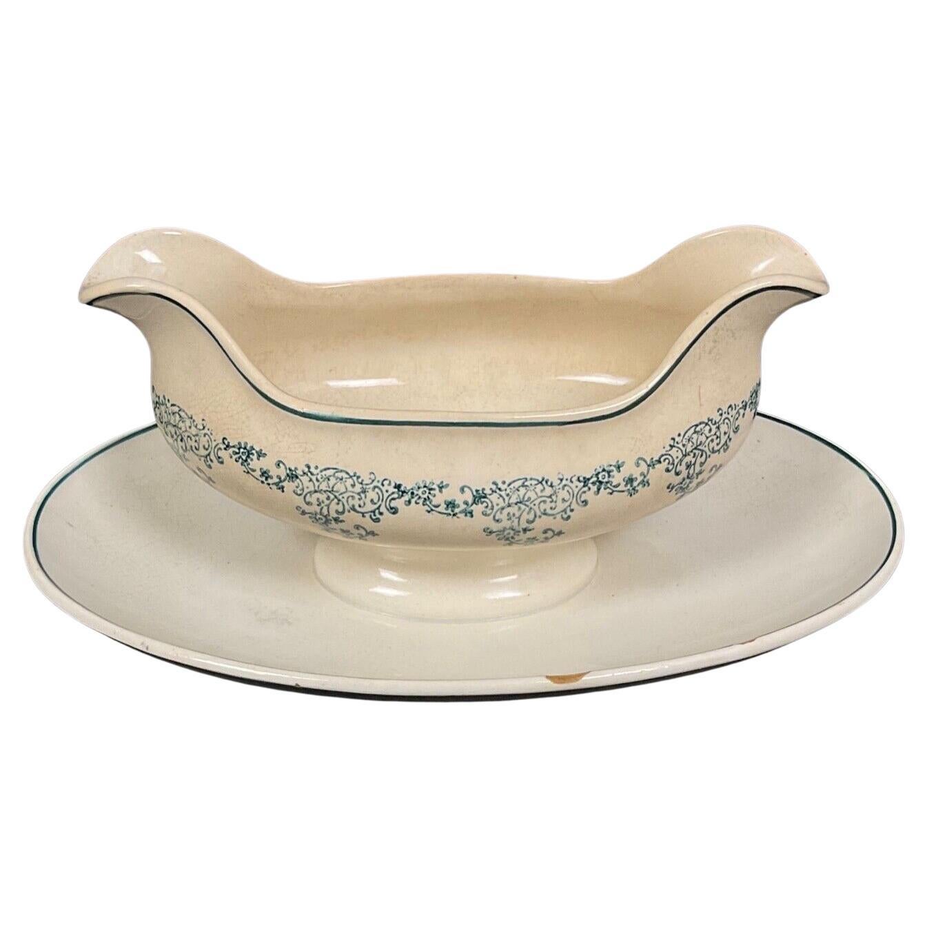 Vintage 20th Century Sarreguemines Digoin Gravy Boat – Blue Floral Design- 2Y521