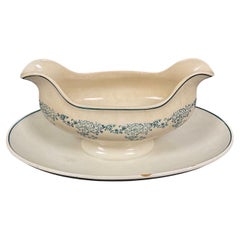 Vintage 20th Century Sarreguemines Digoin Gravy Boat – Blue Floral Design- 2Y521
