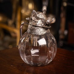 Vintage 20th Century Silver Plate Boar Head & Glass Jug By Valenti c.1970