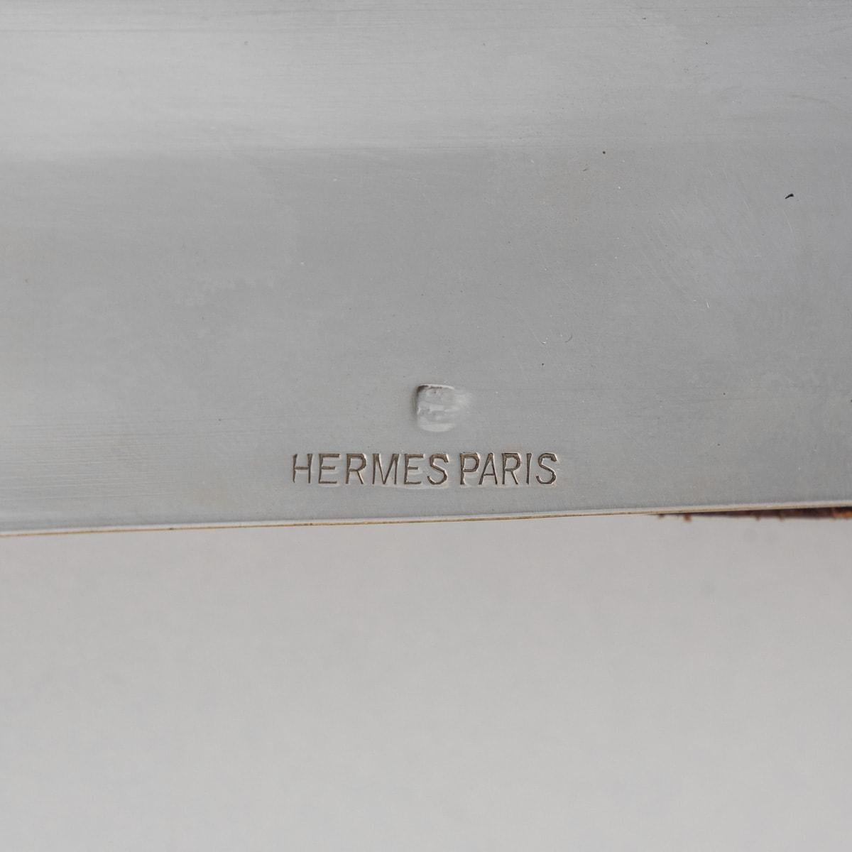 Vintage 20th Century Silver Plated Leather Handled Tray By Hermes, Paris c.1970 3