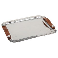Retro 20th Century Silver Plated Leather Handled Tray By Hermes, Paris c.1970