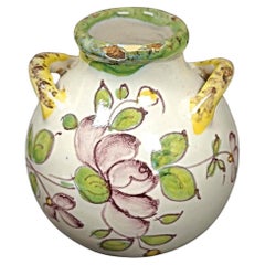 Olla pequeña de barro esmaltado del siglo XX con decoración floral - 2Y155