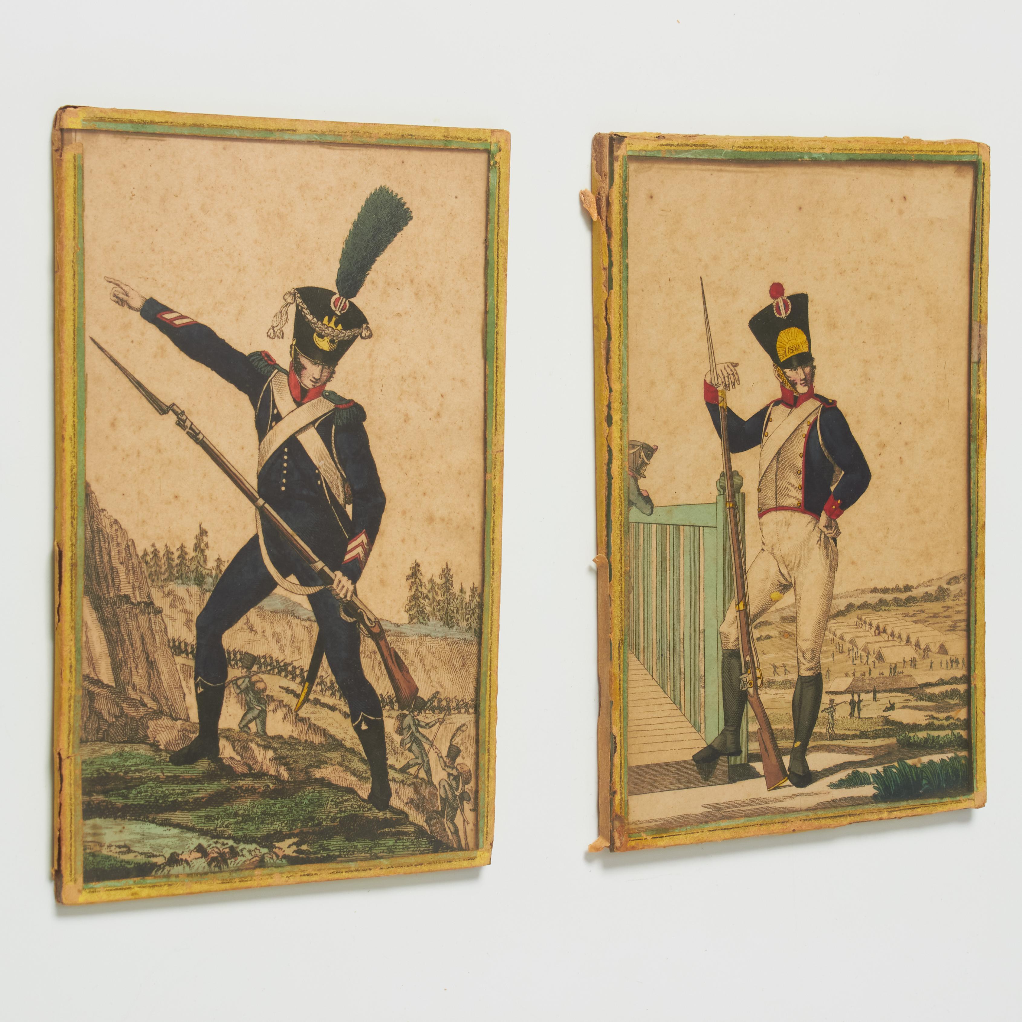 Paar Gravuren von Soldaten des 20. Jahrhunderts: zarte Farben und Patina, Vintage im Angebot 4