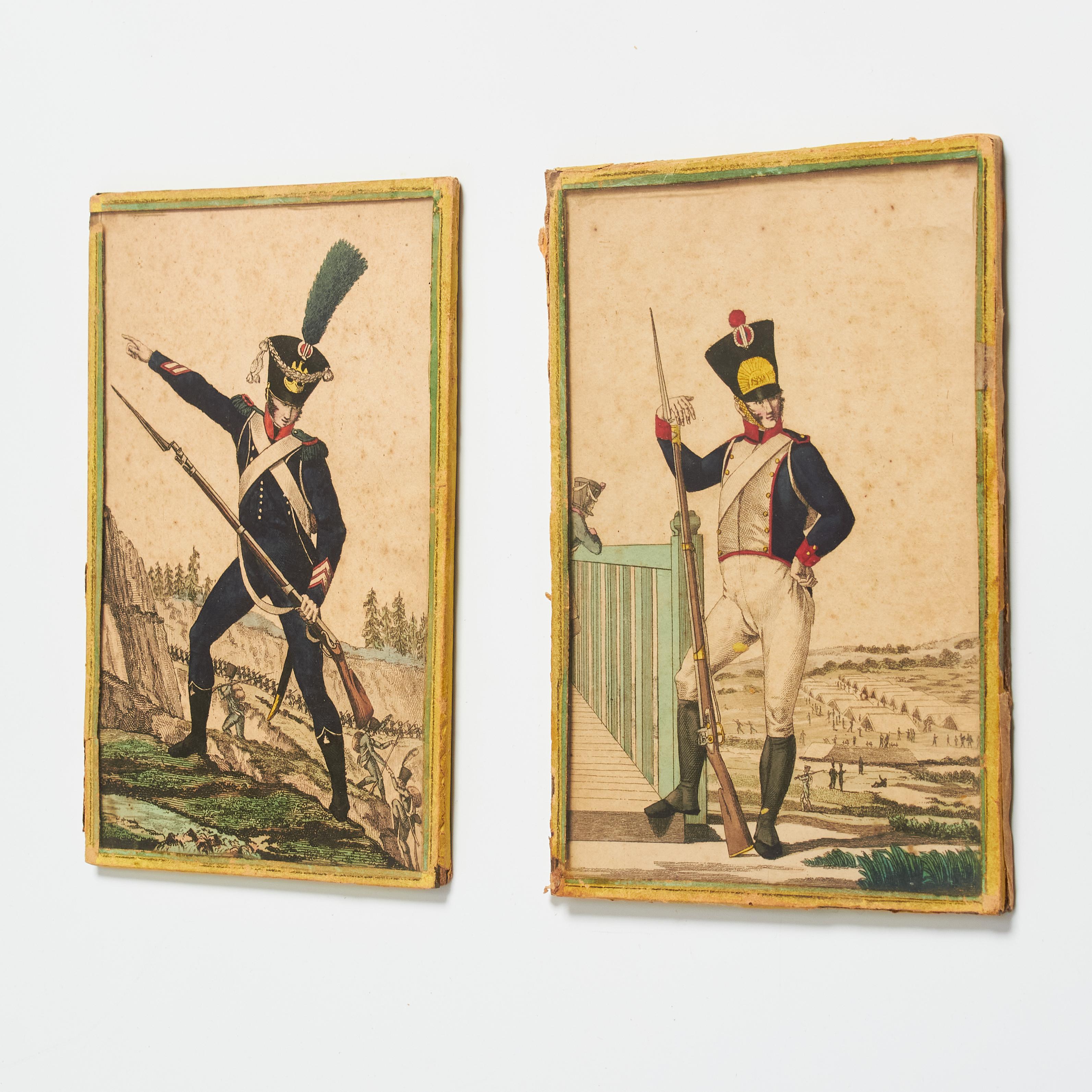 Paar Gravuren von Soldaten des 20. Jahrhunderts: zarte Farben und Patina, Vintage im Angebot 5