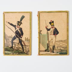 Vintage 20th Century Soldier Pair of Engravings: Delicate Colors and Patina