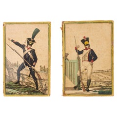 Vintage 20th Century Soldier Pair of Engravings: Delicate Colors and Patina
