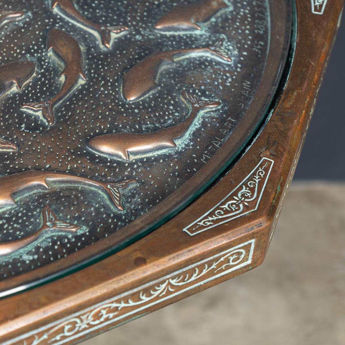 Vintage 20th Century Spanish Embossed Copper Table By Malart c.1930 For Sale 7