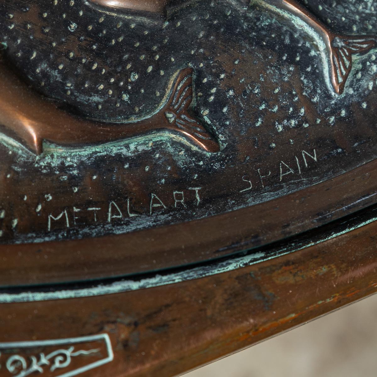 Vintage 20th Century Spanish Embossed Copper Table By Malart c.1930 For Sale 10