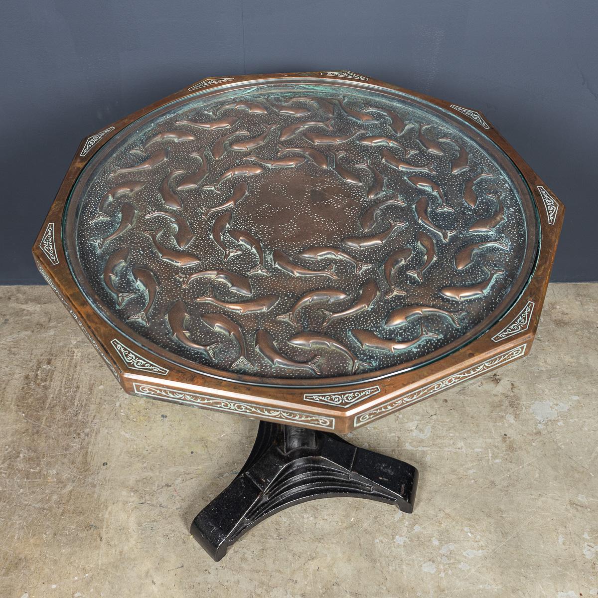 Vintage 20th Century Spanish Embossed Copper Table By Malart c.1930 In Good Condition For Sale In Royal Tunbridge Wells, Kent
