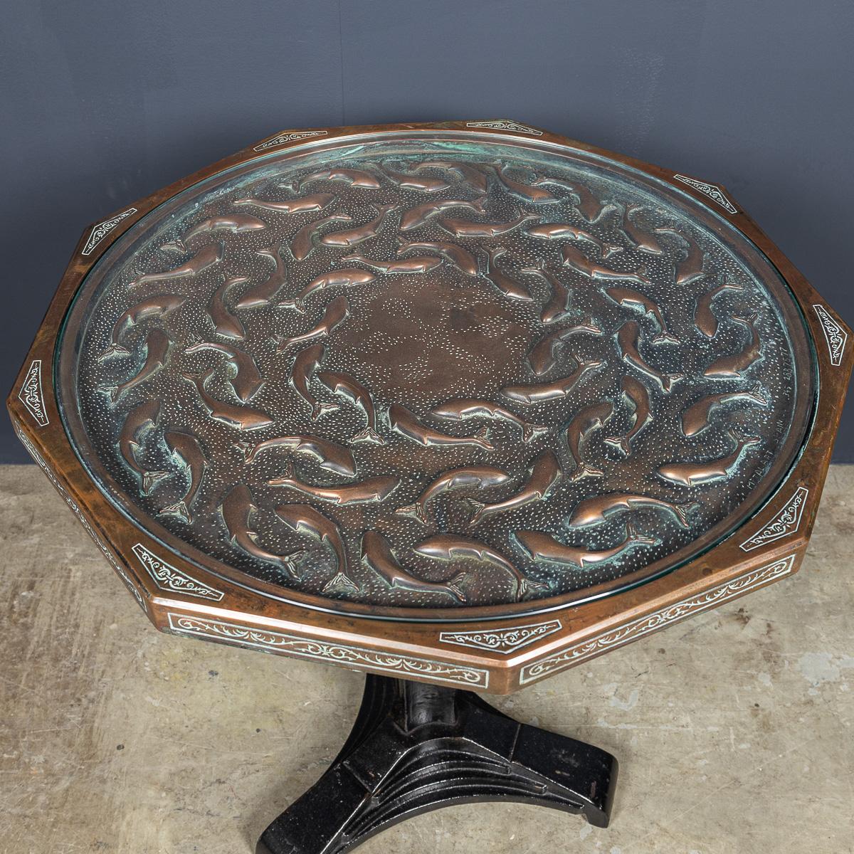 Vintage 20th Century Spanish Embossed Copper Table By Malart c.1930 For Sale 1
