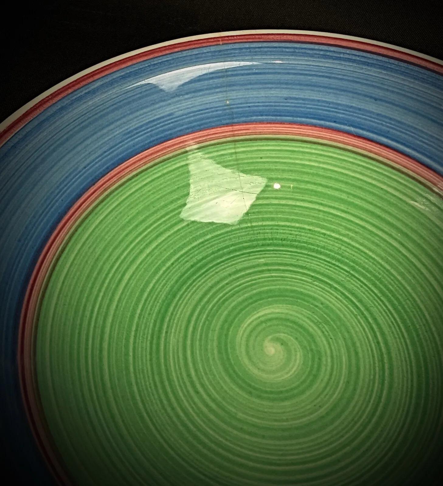 French Vintage 20th-Century Spiral Blue and Green Ceramic Catchall Dish - 2Y317 For Sale