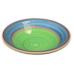 Plato recogedor vintage de cerámica azul y verde en espiral del siglo XX - 2Y317