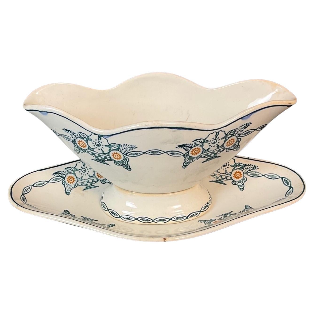 Vintage 20th Century St Amand Ceramic Sauce Boat and Underplate - 2Y589 For Sale