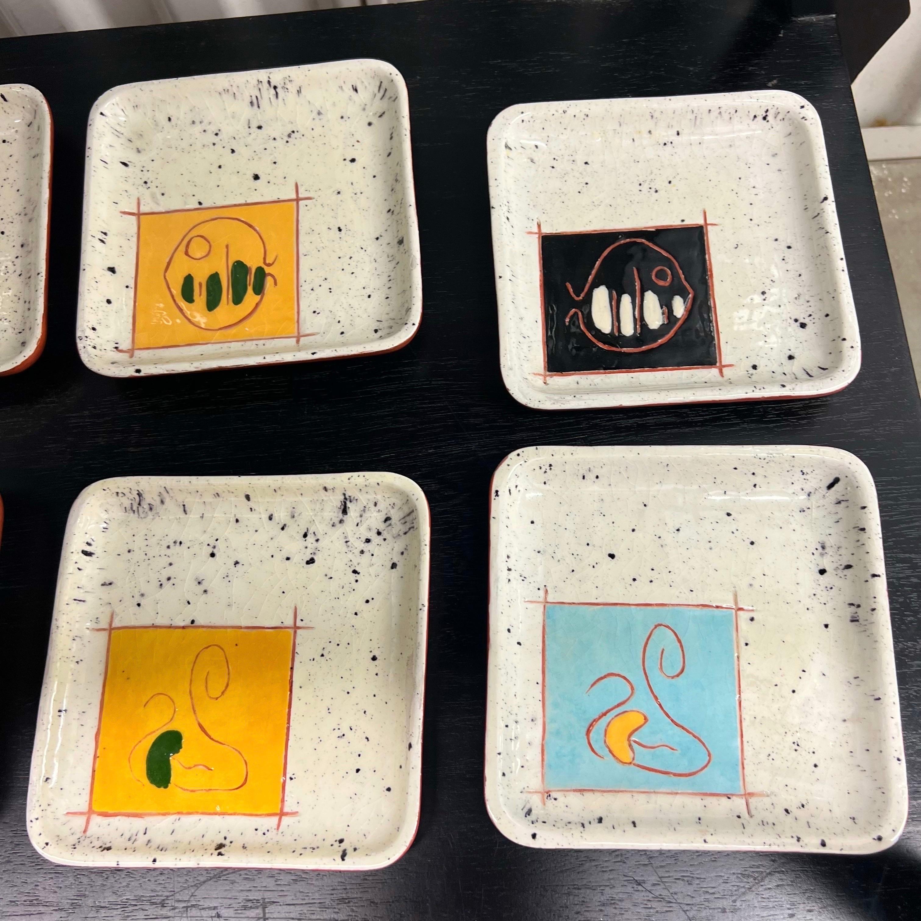 Vintage 20th Century Studio Pottery Plates and Cups - a Set of 16 In Good Condition For Sale In Charleston, SC