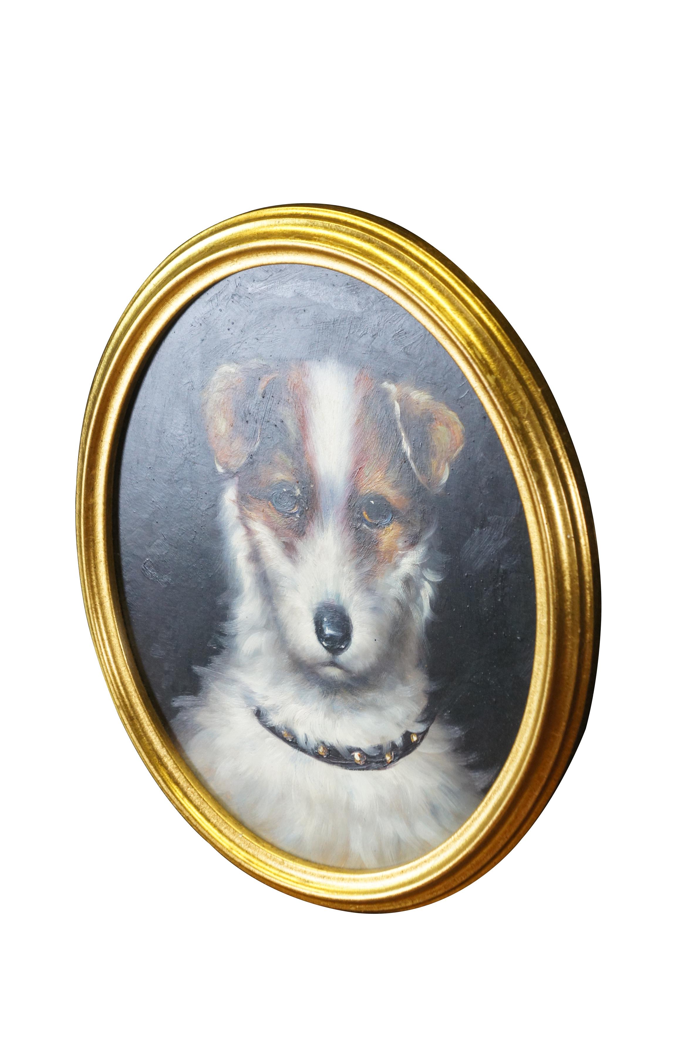 Vintage 20th Century Terrier Portrait Oil Painting on Board Gold Frame Realism  In Good Condition For Sale In Dayton, OH