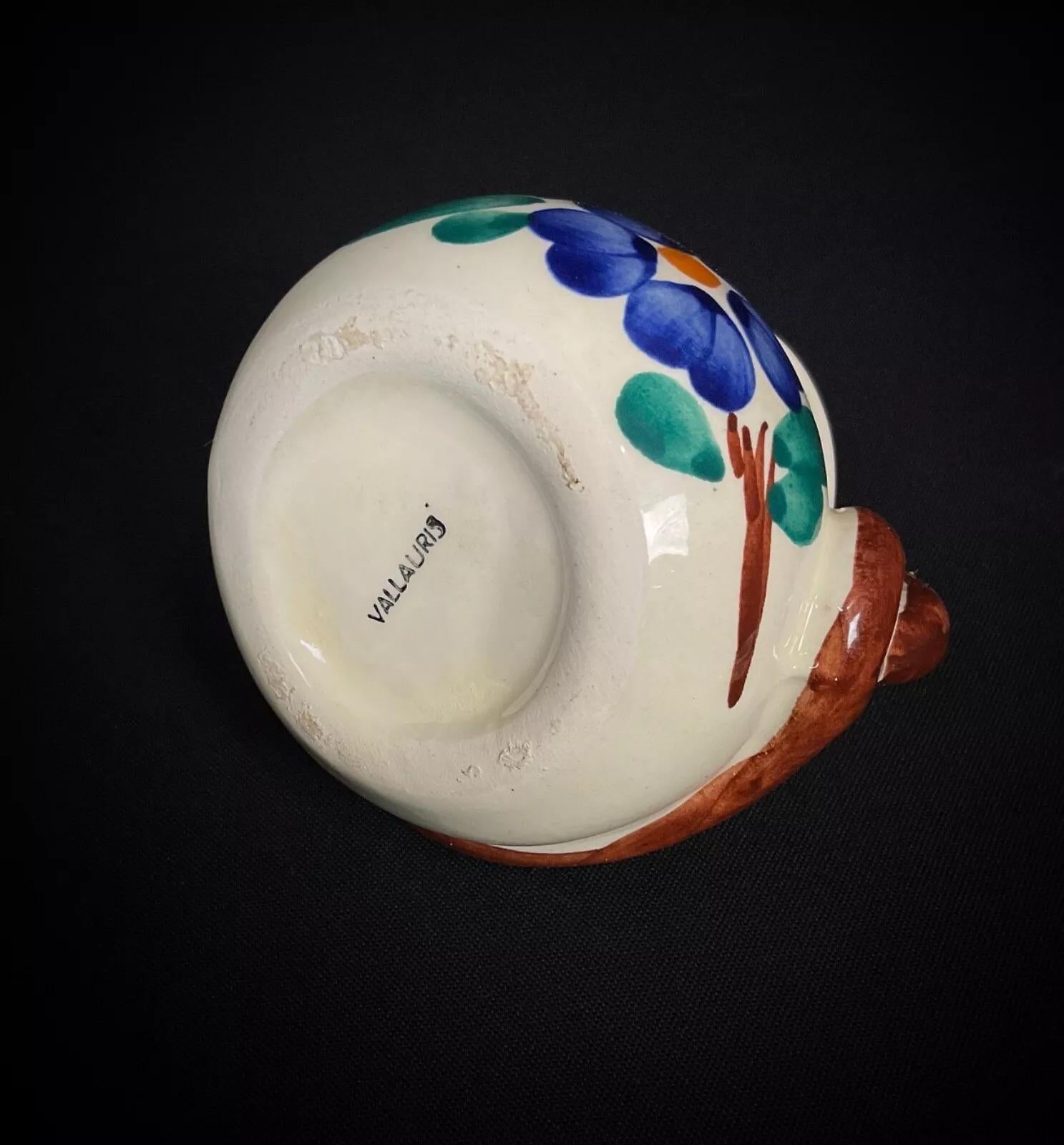 Maceta de Cerámica Floral Vallauris Vintage Siglo XX - 7,5 cm - 2Y377 Francés en venta