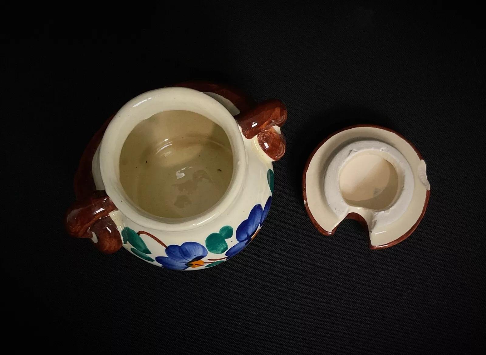 Maceta de Cerámica Floral Vallauris Vintage Siglo XX - 7,5 cm - 2Y377 Cerámico en venta