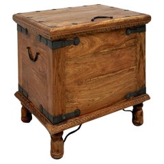 Used 20th Century Wood & Metal Rustic Storage Trunk Accent Table