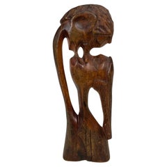 Escultura de madera vintage del siglo XX de una pareja africana - 2Y470