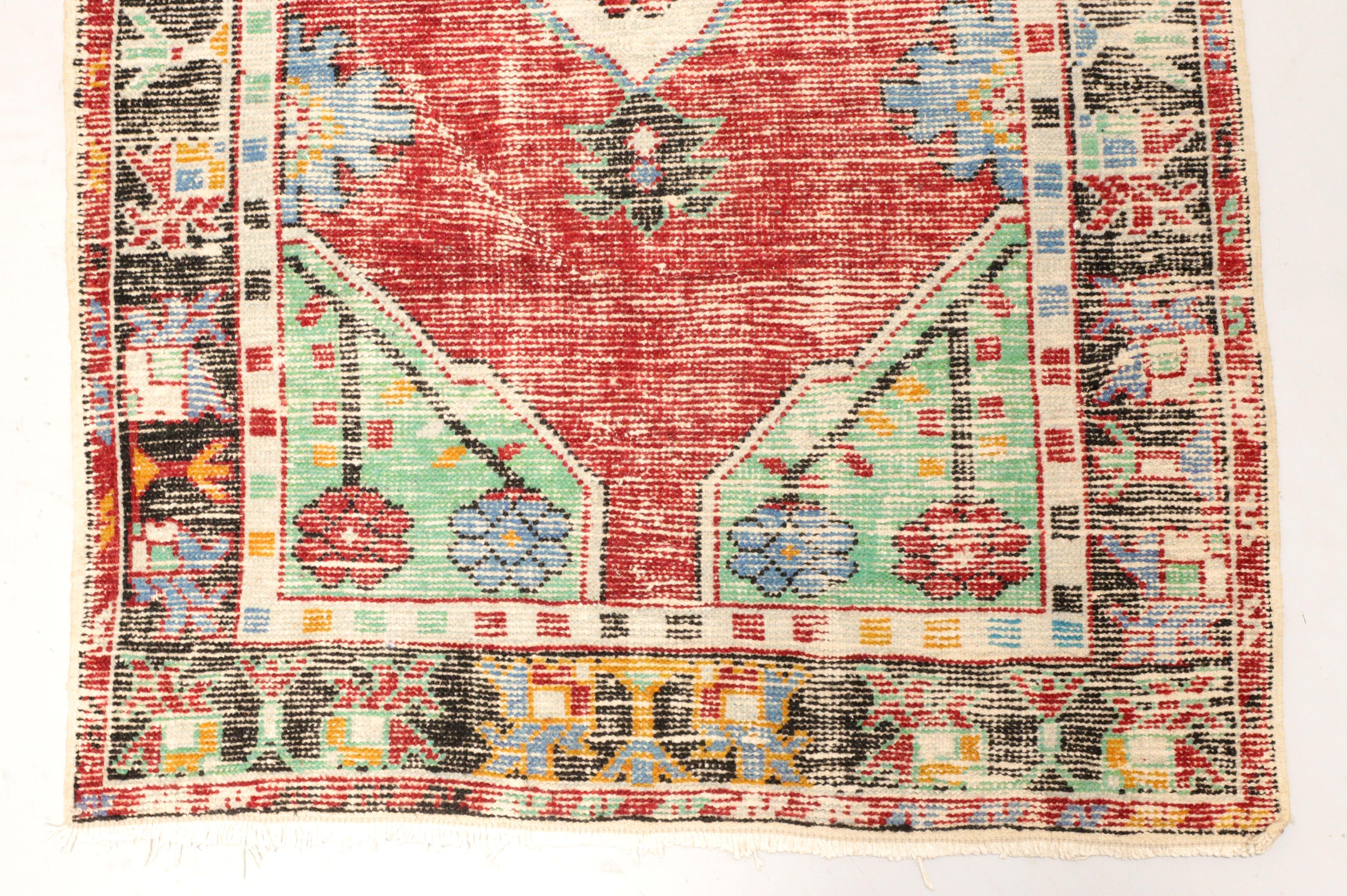Hand-Woven Vintage 20th Century Wool Turkish Oushak 3 x 6 Rug Runner For Sale