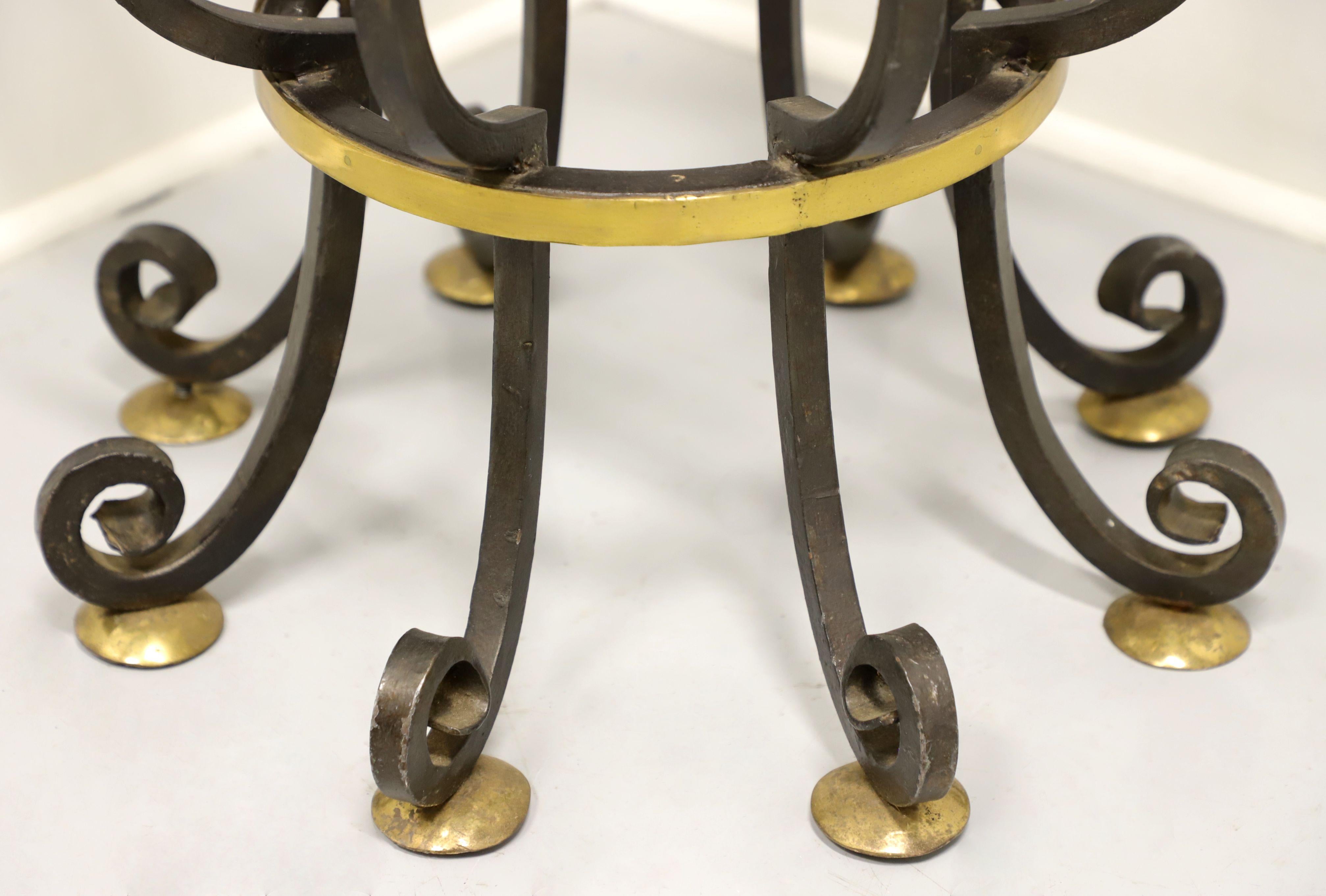 Vintage 20th Century Wrought Iron & Brass Pedestal Table Base for Glass Top 1