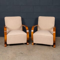 Vintage 20thC Austrian Pair Of Art Deco Lounge Chairs In Walnut & Fabric c.1930