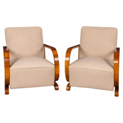 Vintage 20thC Austrian Pair Of Art Deco Lounge Chairs In Walnut & Fabric c.1930