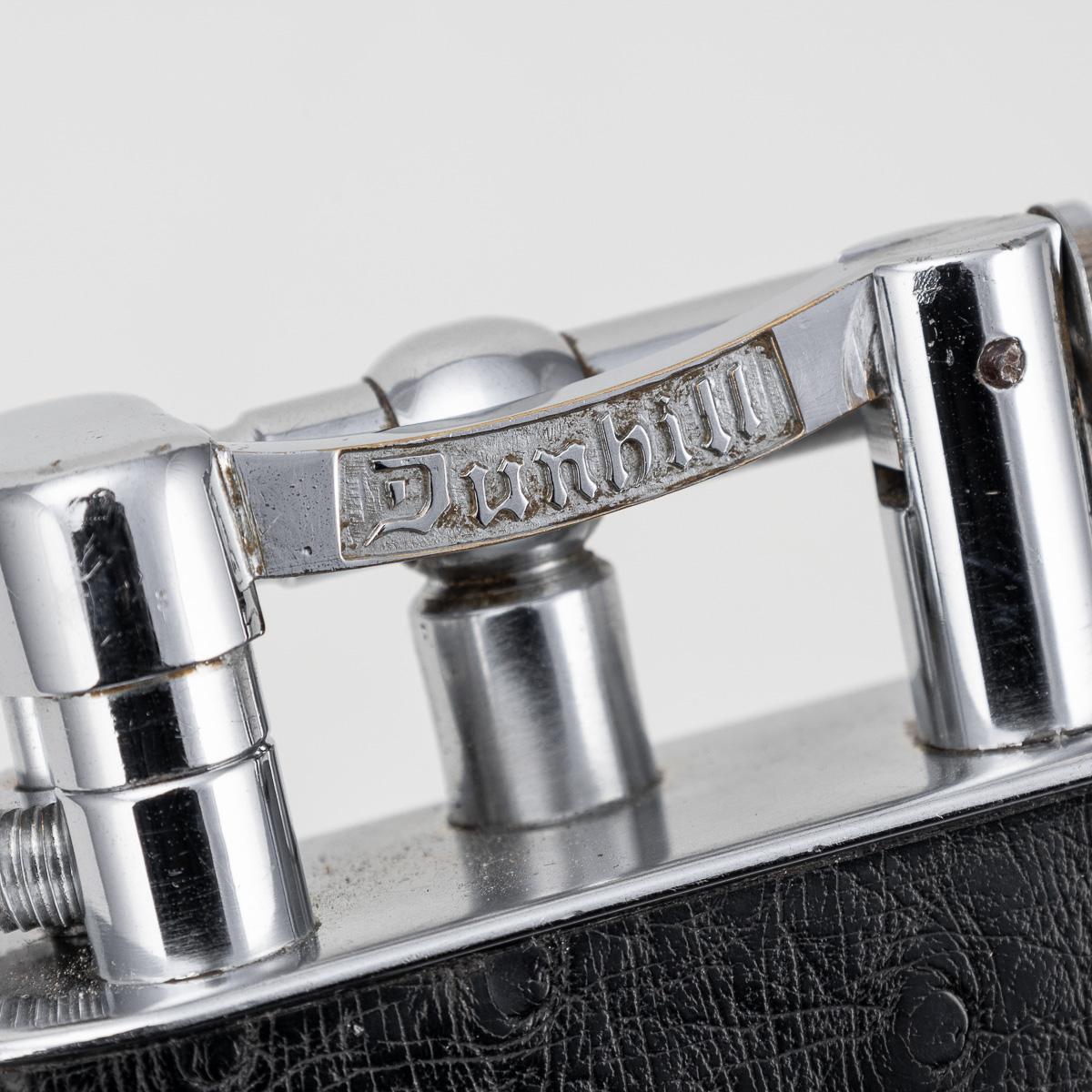 Accendino Dunhill d'epoca in pelle di struzzo nera e placcata in argento del 20° secolo, C.C. in vendita 3