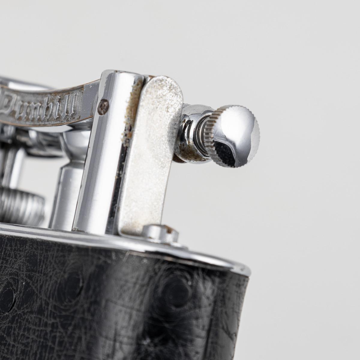 Accendino Dunhill d'epoca in pelle di struzzo nera e placcata in argento del 20° secolo, C.C. in vendita 7