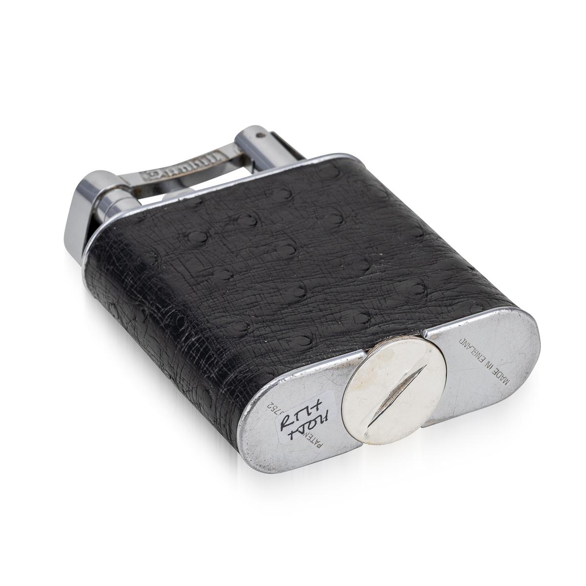 Accendino Dunhill d'epoca in pelle di struzzo nera e placcata in argento del 20° secolo, C.C. in vendita 1