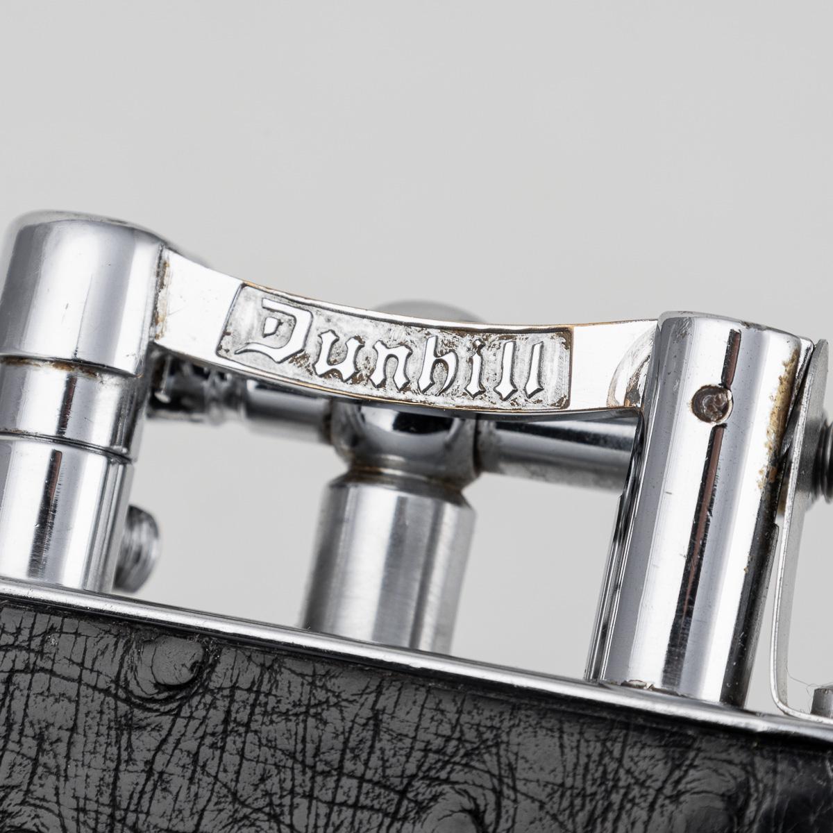 Accendino Dunhill d'epoca in pelle di struzzo nera e placcata in argento del 20° secolo, C.C. in vendita 2
