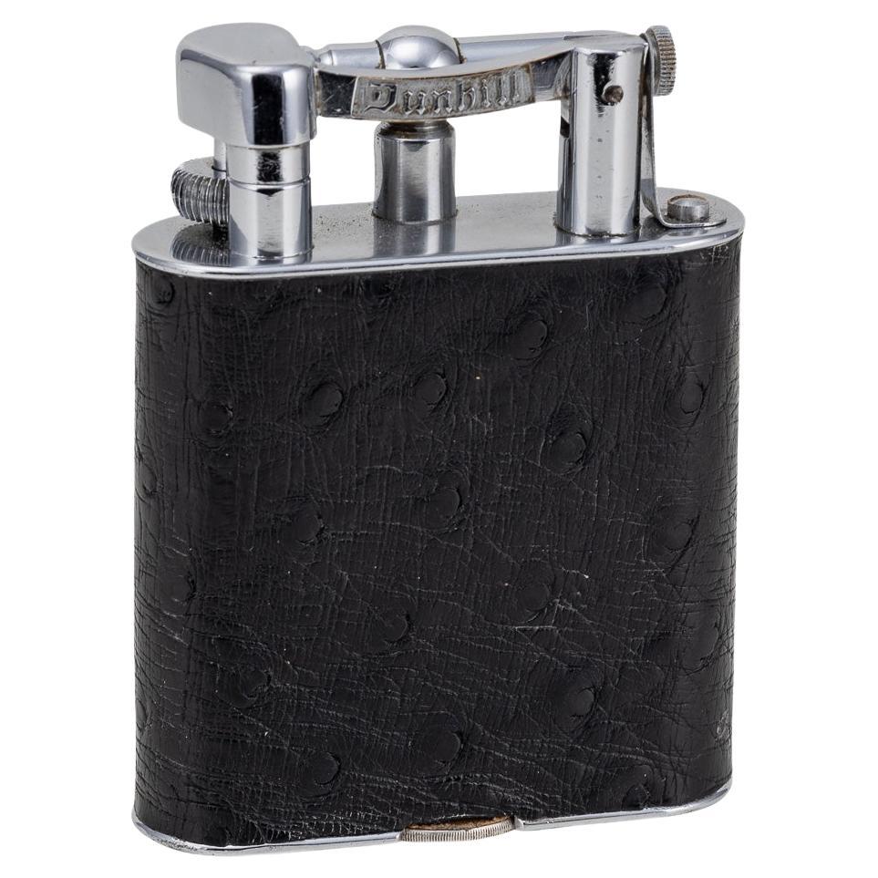 Vintage Dunhill-Tischleuchter aus schwarzem Straußenleder und versilbert, 20. Jahrhundert, ca. 1940