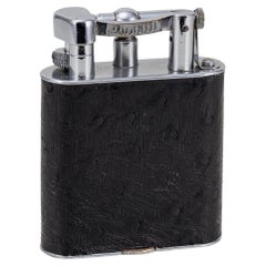 Vintage Dunhill-Tischleuchter aus schwarzem Straußenleder und versilbert, 20. Jahrhundert, ca. 1940